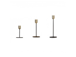 Conjunto 3 Castiçais - Porta Velas Decorativo - Estilo Europeu - Diferentes Alturas - Ferro - Preto E Dourado