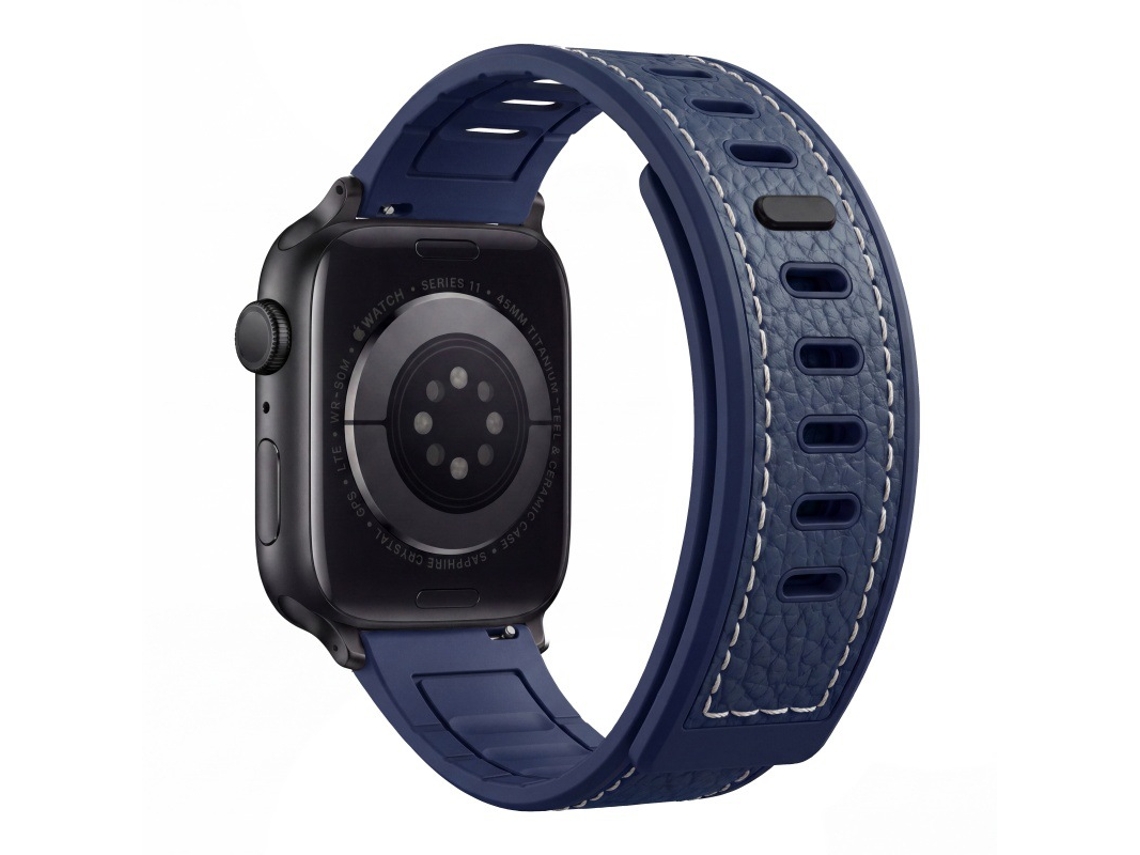 Pulseira De Silicone Com Textura Couro, Revestida Em Couro Sintético, Com Fecho Magnético, Compatível Com Apple Watch 42 44