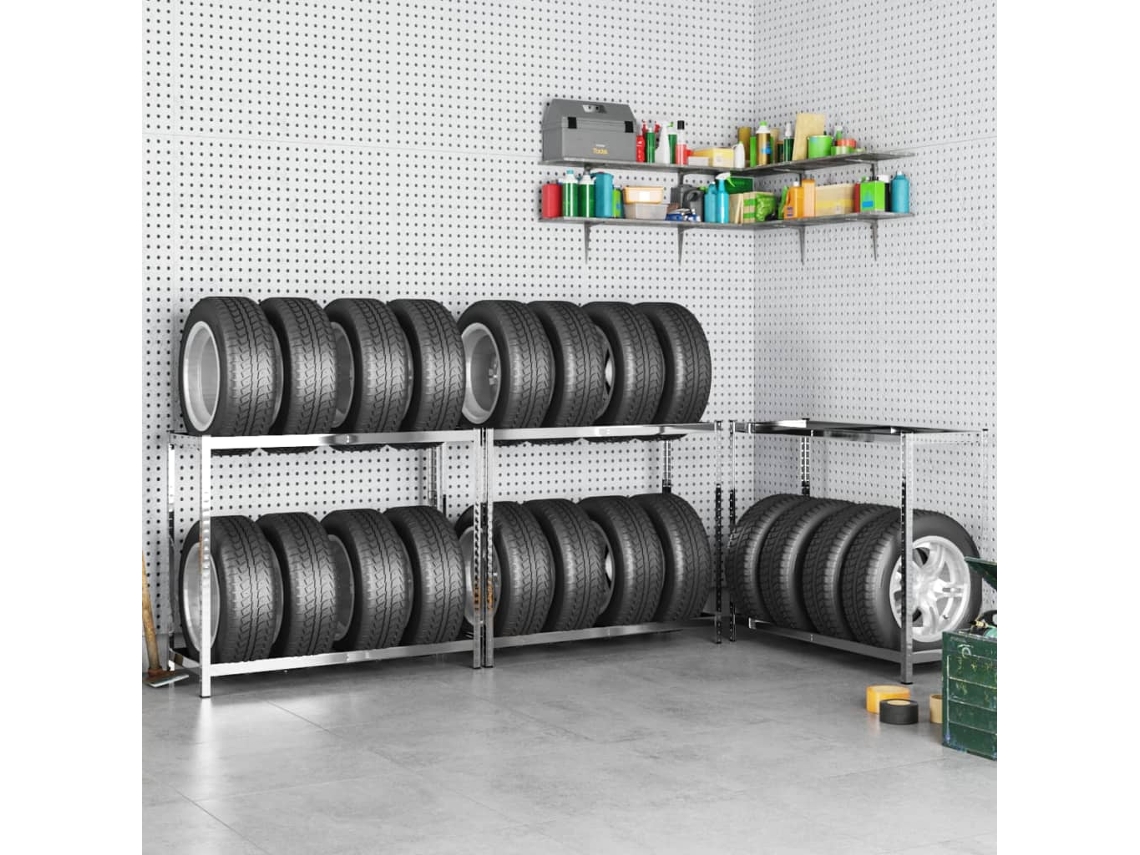 Vidaxl Unidades 2 Prateleiras P/ Pneus 3pcs 110x40x110 Cm Aço Prateado