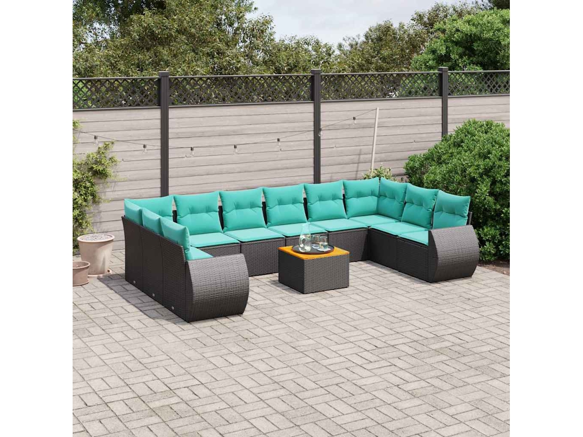Vidaxl Conjunto De Sofá De Jardim Com 11 Peças E Almofadas Em Rattan Sintético Preto