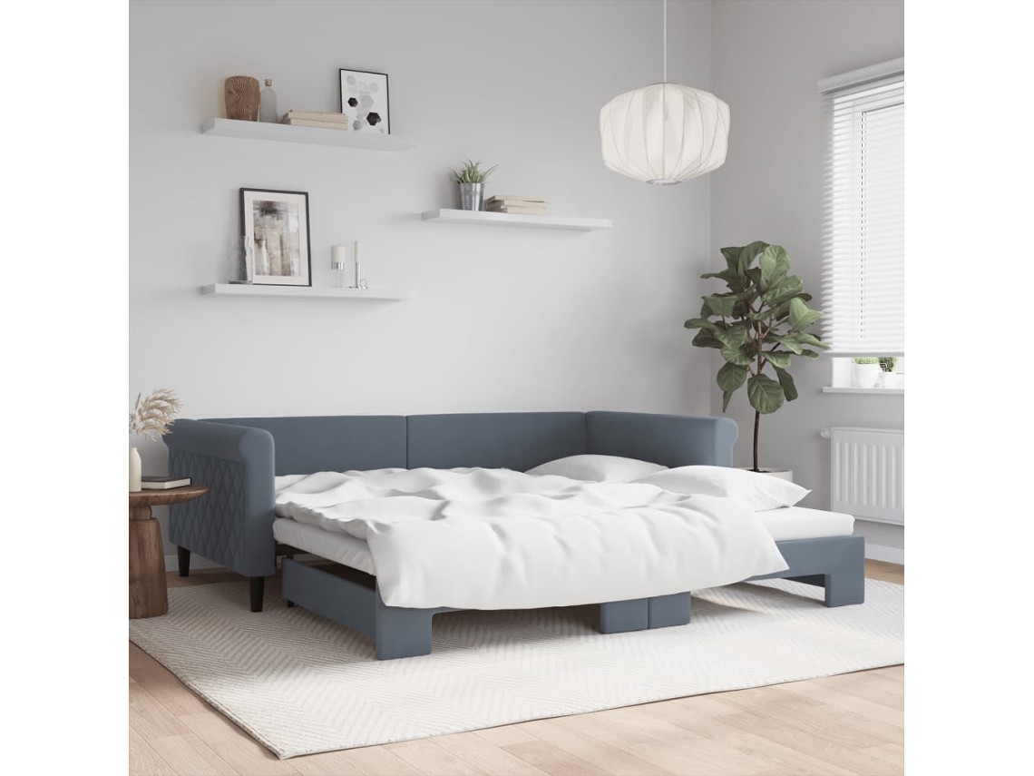 Vidaxl Sofá-cama Com Gavetão 100x200 Cm Veludo Cinzento-escuro