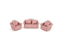 Sofá Miniatura Para Casa De Muñecas 3 Piezas Com 4 Almofadas Listras Laranja Vermelho Ouro Decoração Móveis Acessórios