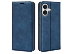 Capa Para Iphone 17 Em Couro Com Design Retrô E Fecho Magnético, Azul Escuro.