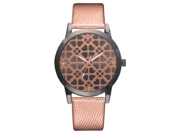 Relógio de Pulso Feminino de Quartzo com Pulseira Pu e Strass Ouro Rosê