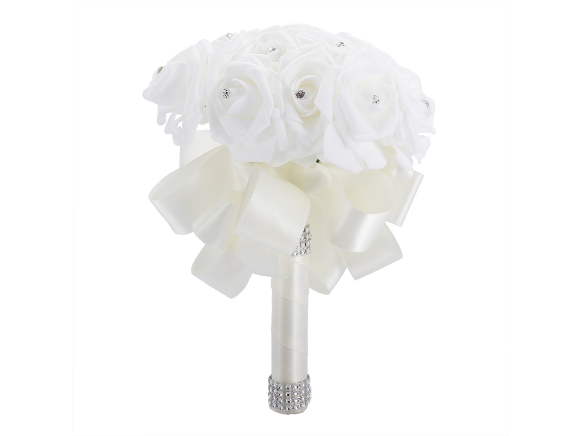 Buquê De Noiva Branco Creme Espuma Elegante Artificial Eoocoo