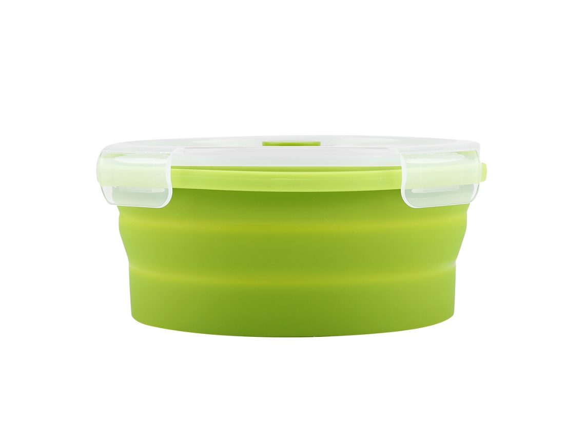 Caixa De Almoço De Silicone Colapsível Redonda 800ml Verde Claro