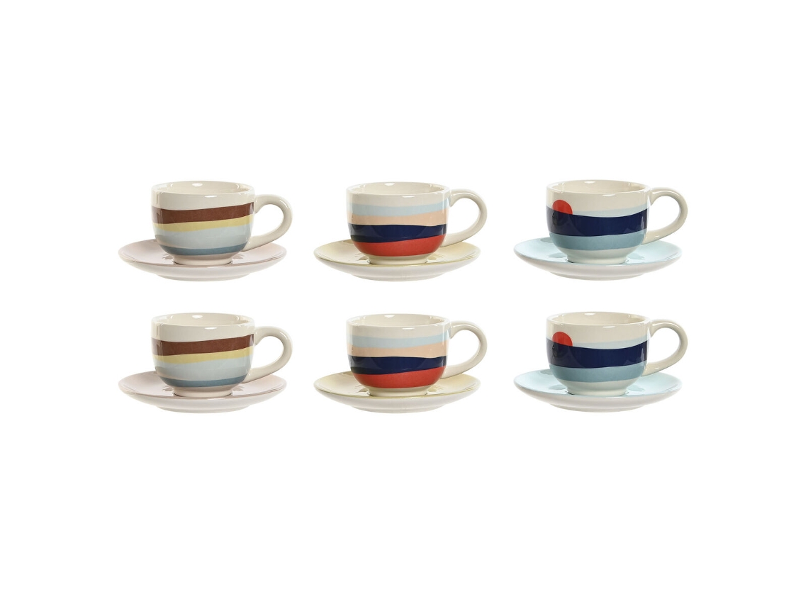 Conjunto de xícaras de café Home Esprit amarelo azul verde roxo metal dolomita 180 ml