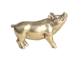 Figura de porco de latão retro, estátua antiga, ornamento de escritório, 4,95x2,6x3,2cm, ouro | S/MARCA
