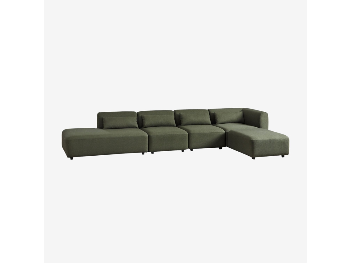 Sklum Sofá Modular De Canto Em 4 Peças Com Chaise Longue À Esquerda E Puff Fogler Poliéster                       Chenille Verde Sálvia