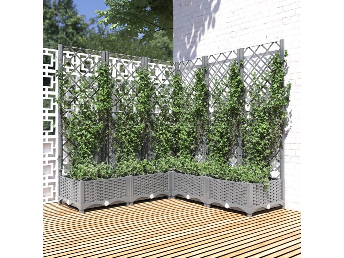 Vidaxl Vaso/floreira Jardim C/ Treliça 120x120x121,5 Cm Pp Cinza-claro