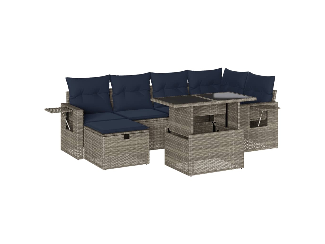 Conjunto de Sofá de Jardim, 7 Peças, Almofadas, Rattan Cinza MAISON EXCLUSIVE