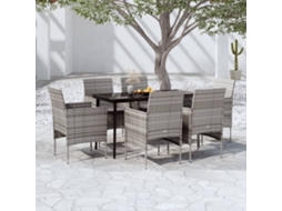 Vidaxl 7 Pcs Conjunto De Jantar P/ Jardim C/ Almofadões Cinza E Preto