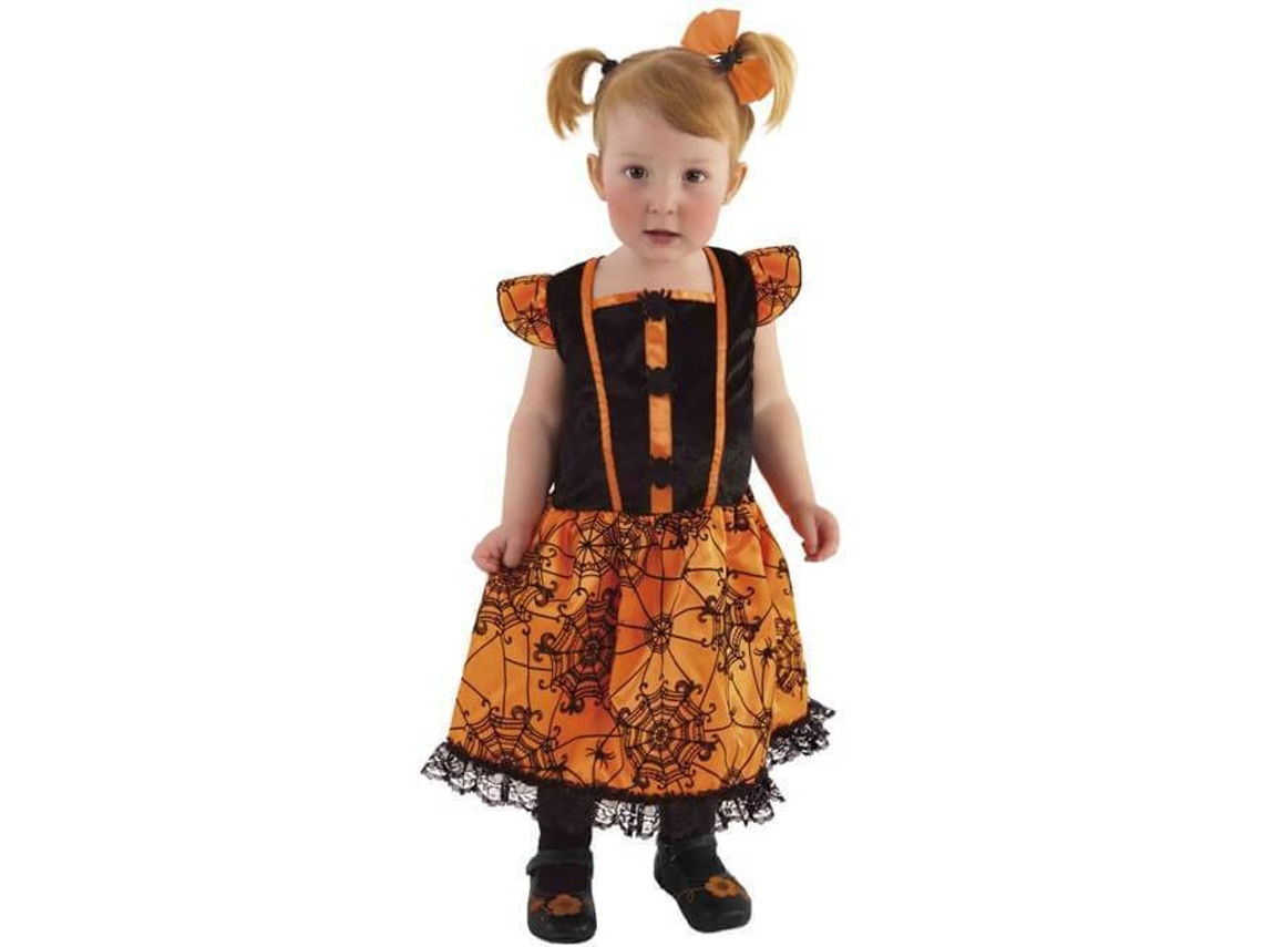 Fato de Menina DISFRAZZES Bruxinha Com Aranhas Laranja E Preto (Tam: 3 a 4 anos)