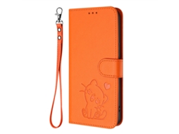 Capa De Celular Flip Compartimento Para Cartão Em Relevo.cor Laranja Com Cordão Combinando, Tela Curva Moto Edge60 Fusion/moto Edge 5g 2025.