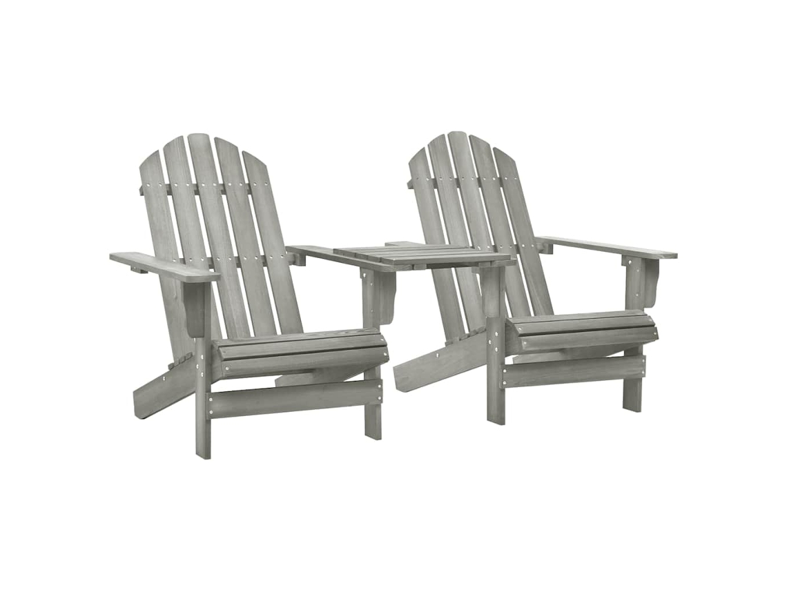 Vidaxl Cadeiras Jardim Adirondack + Mesa Centro Madeira Abeto Cinza