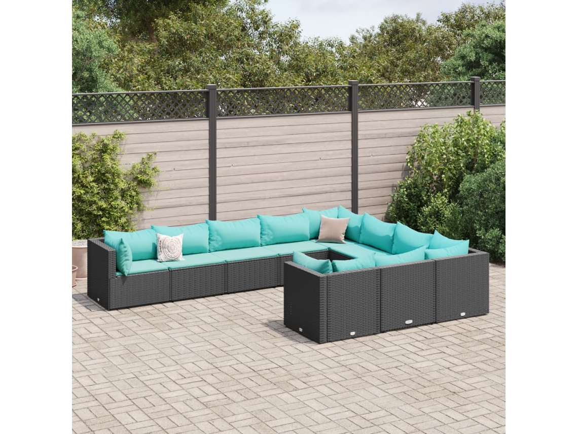 Vidaxl 10 Pcs Conjunto Sofás De Jardim C/ Almofadões Vime Pe Preto