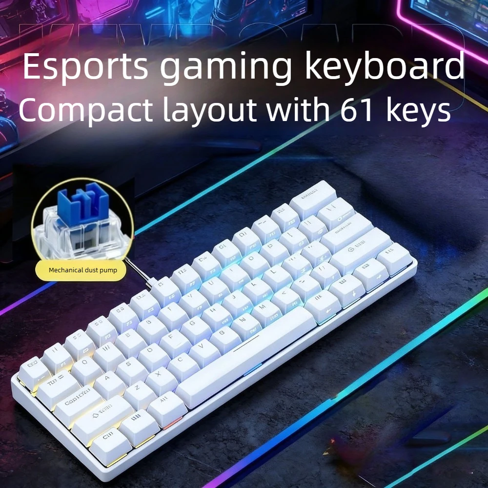 Teclado Mecânico (branco) Com Rgb, 60%, Portátil, Mini Usb