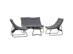 Conjunto de Móveis de Jardim 4 Lugares, 2 Cadeiras, 1 Sofá Duplo, 1 Mesa, Almofadas Grossas, Estrutura de Aço, para Terraço, Cinza
