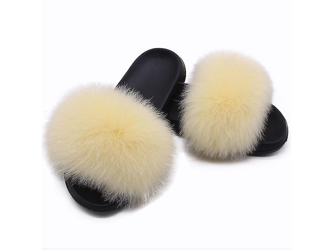 Zapatos De Pelo De Zorro Para Mujer - Chanclas Abiertas Confortables Suelas Antideslizantes Interior Exterior 40-41 Cor Creme