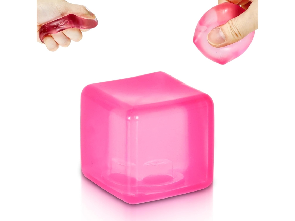 Bola Stress Cubo Gelo - Brinquedo Fidget - 5 Cm - Alívio Stress E Ansiedade - Tpr - Rosa