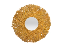 Espelho de parede Baok, trançado à mão em palha, estilo nórdico retrô, redondo, para decoração de casa, dourado e amarelo.