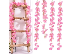 Guirlanda de Flores Artificiais, 4 180 Cm, Plantas Artificiais de Interior, Sakura Rosa Escuro, para Interior AQUAFORGE