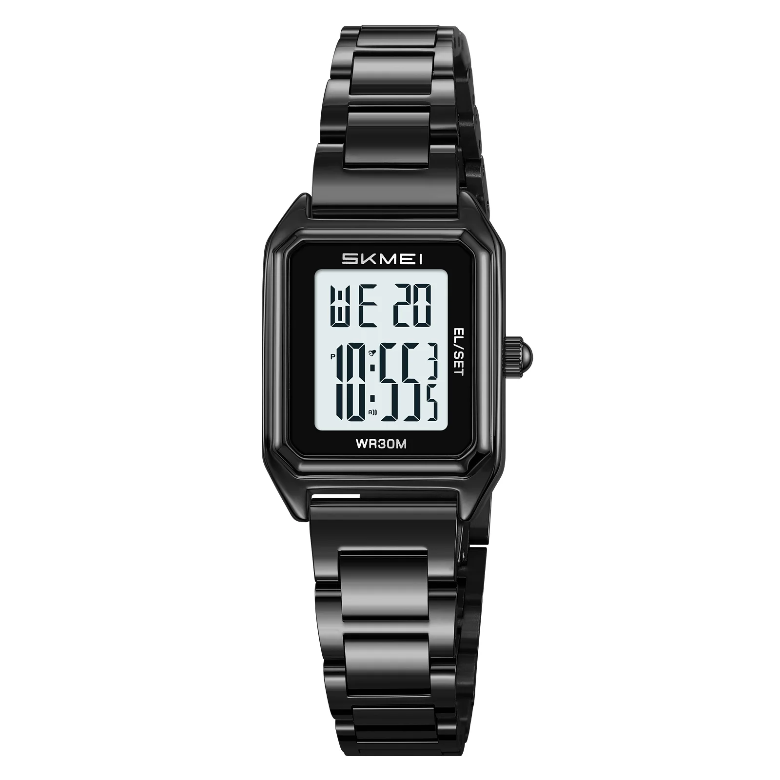 Relógio Digital De Negócios (preto E Branco), Elegante E Sofisticado, Com Detalhes Em Prata E Diamantes
