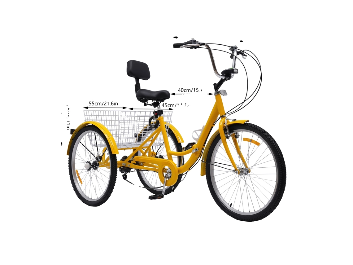 Triciclo Amarelo Para Adultos, Sistema De Engrenagem De 7 Velocidades, Cesta Traseira Espaçosa,amarelo Oem