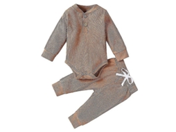 2026 conjunto Niño Bebé 2 Peças Camisa com Gola Redonda + Calções com Manga Longa e Cintura Elástica para Verão