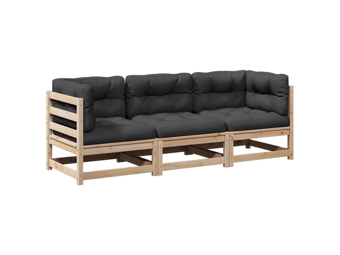 Conjunto 3 Sofás de Jardim com Almofadões Pinho VIDAXL Maciço