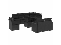 Conjunto de 9 Sofás para Jardim com Almofadões Vime Pe Preto MAISON EXCLUSIVE (9 pcs)