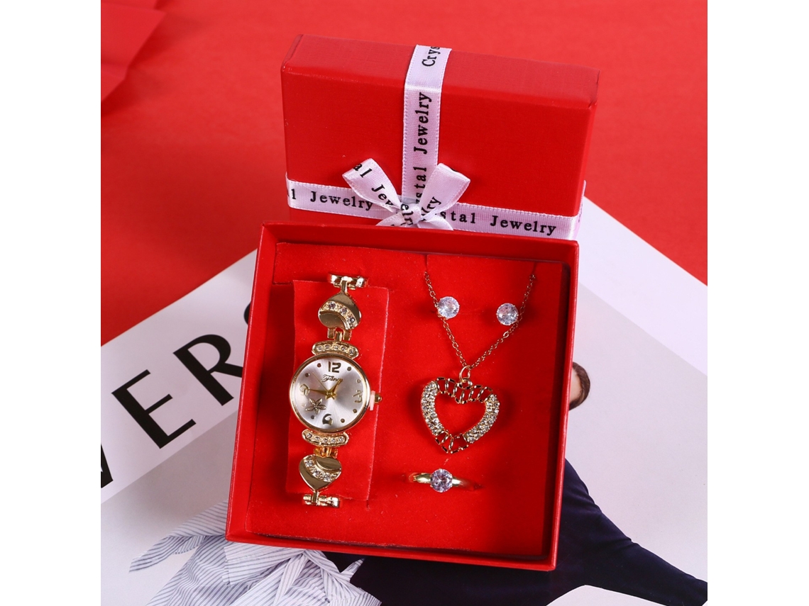 Conjunto de Presente Feminino com Relógio de Pulseira de Malha e Caixa Laranja SPQMENT
