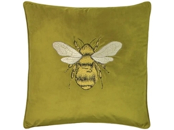Cuscino Ricamato Paoletti Hortus Bee Veludo Verde Oliva