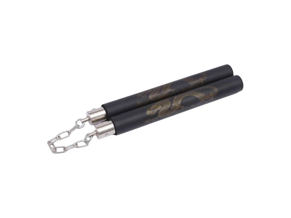 Nunchaku Para Adultos E Crianças, Com Impressão De Dragão, Preto, 28 Cm