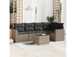 Vidaxl 6 Pcs Conjunto Sofás De Jardim Com Almofadões Vime Cinzento