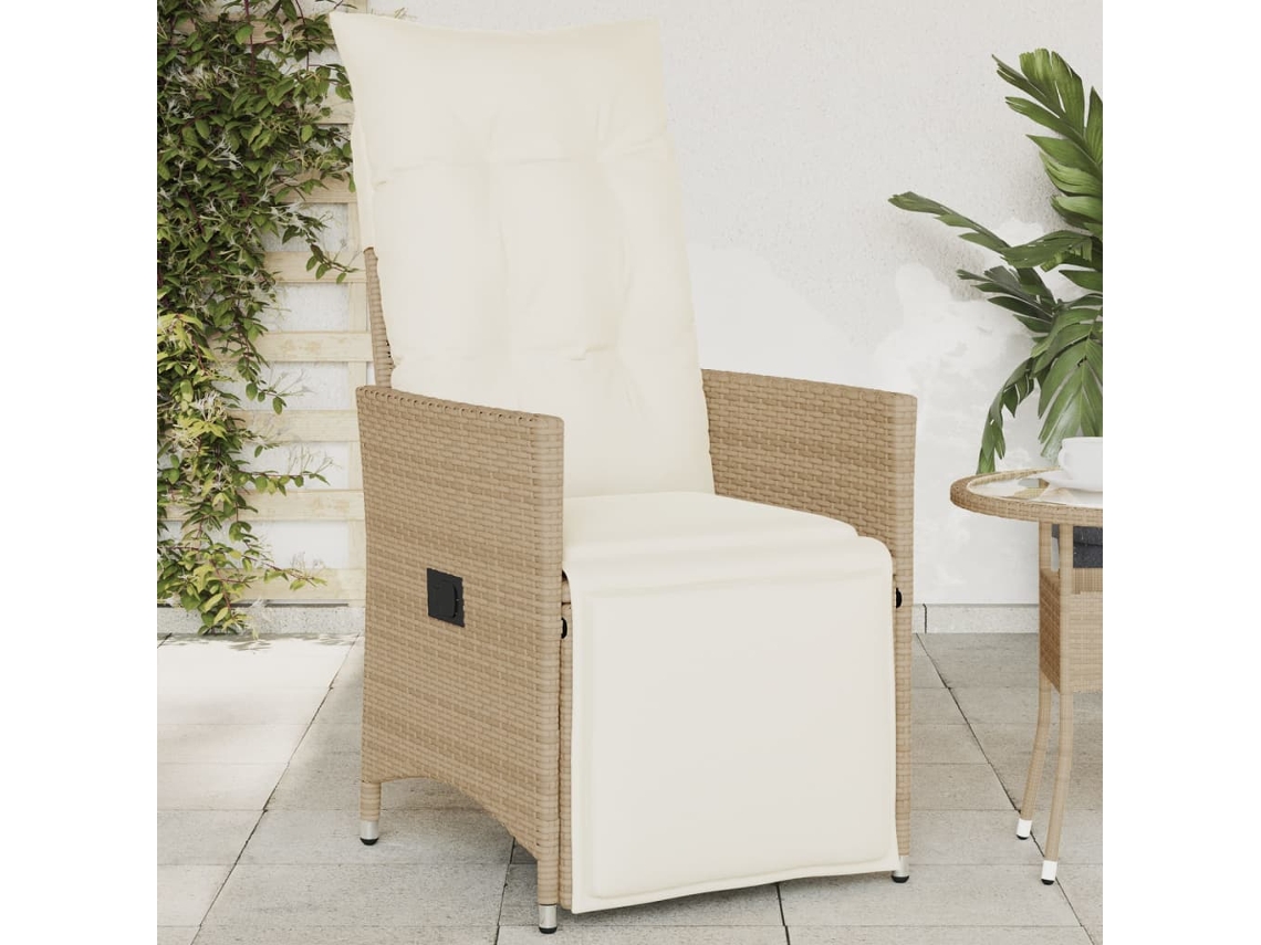 Cadeira De Jardim Reclinável Com Almofadões Vime Pe Bege Dkd Home Decor