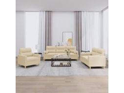 Vidaxl 3 Pcs Conjunto De Sofás Com Almofadas Tecido Cor Creme