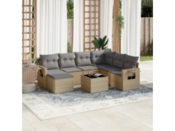 Vidaxl 8 Pcs Conjunto De Sofás P/ Jardim Com Almofadões Vime Pe Bege