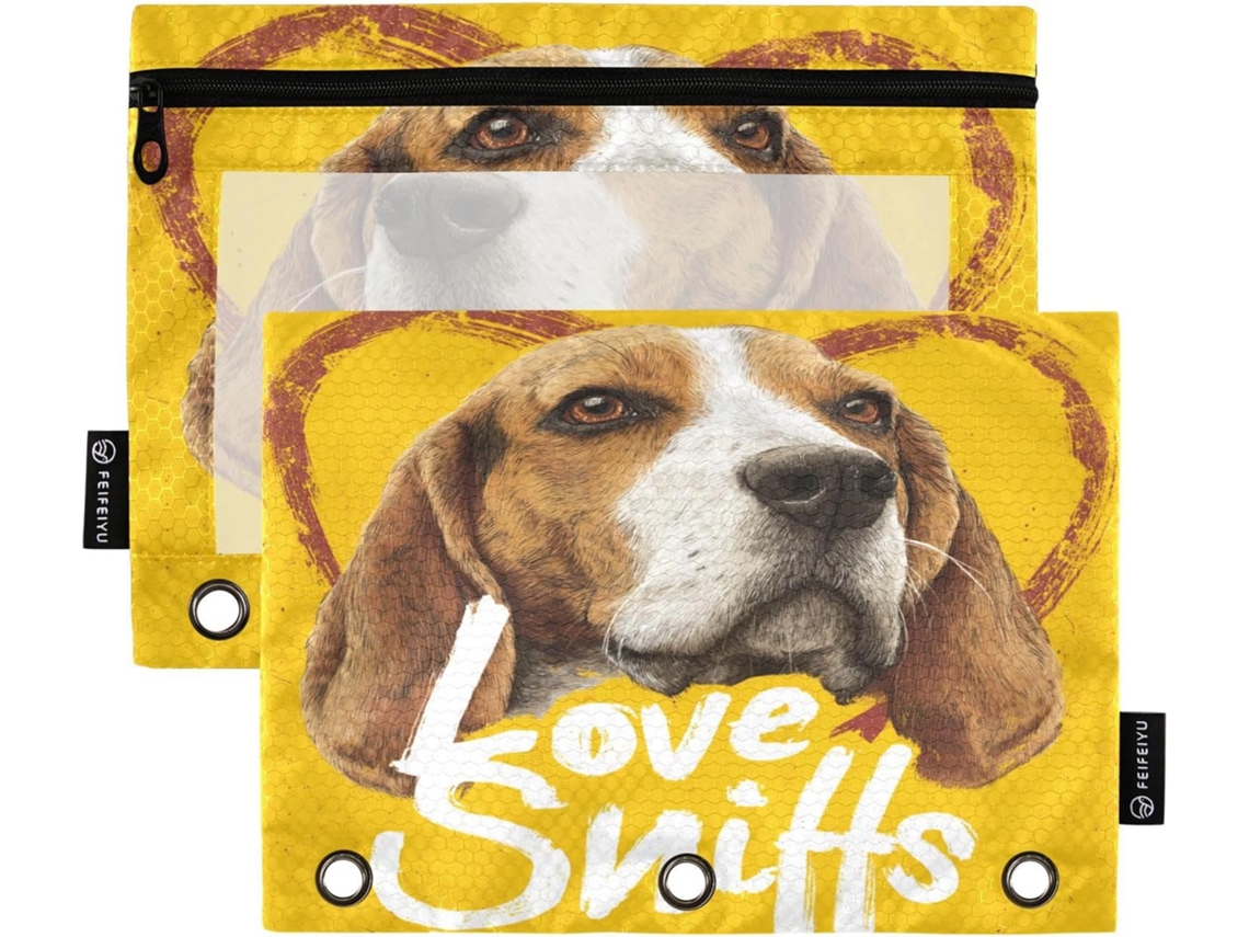 Pasta Organizadora Com Estampa De Beagle Amarelo E Janela Transparente, Estojo Macio De Grande Capacidade Lápis