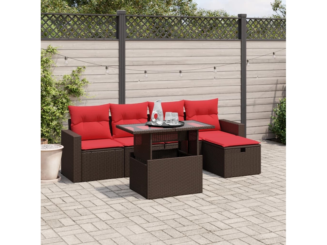 Vidaxl Conjunto De Sofá De Jardim Com 6 Peças E Almofadas Em Rattan Sintético Marrom