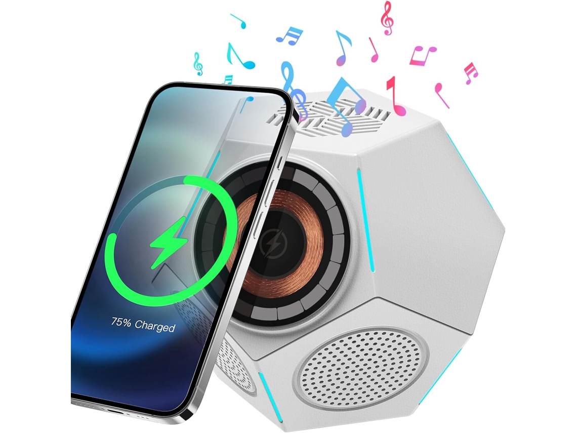 Portátil Bluetooth Com Carregador Sem Fios De 15 W, Pequena Lâmpada Bluetooth, Luz 360, Design Rgb Surround, Compacta, Leve E Branca