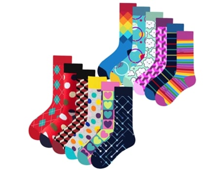 Lote de 12 pares de meias até o joelho com desenhos, padrões geométricos II, tamanho único 37-44 Mac Been