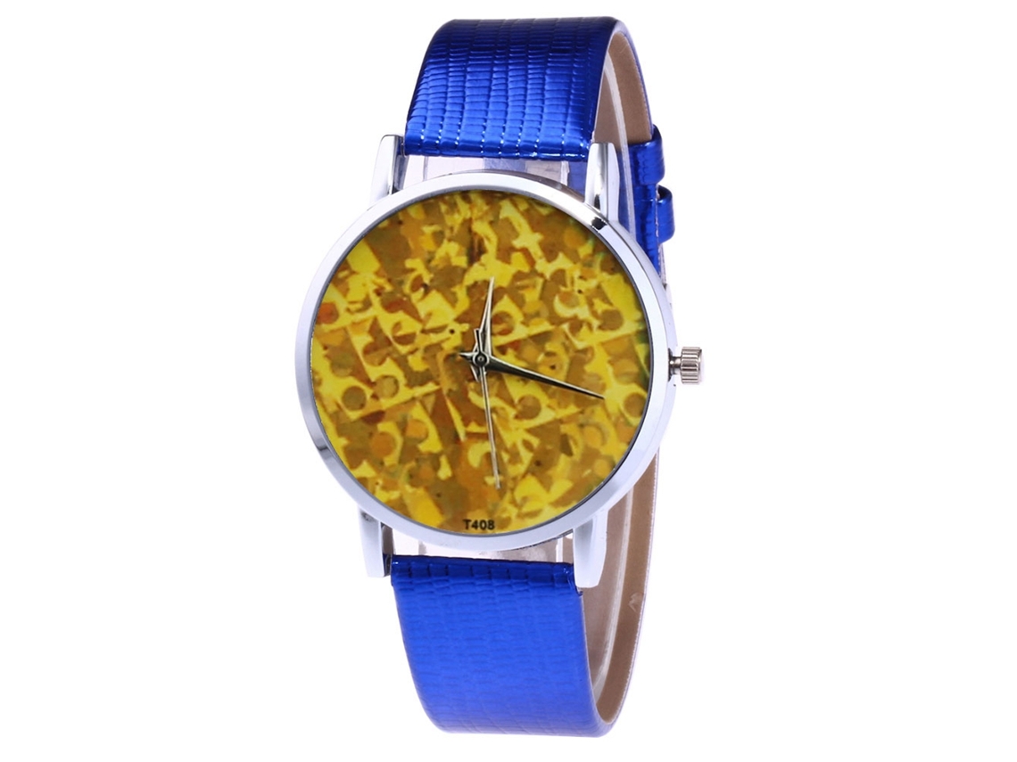 Reloj De Cuarzo Con Correa De Cuero Pu Dial Grande Unisex Casual Zhoulianfa (azul)