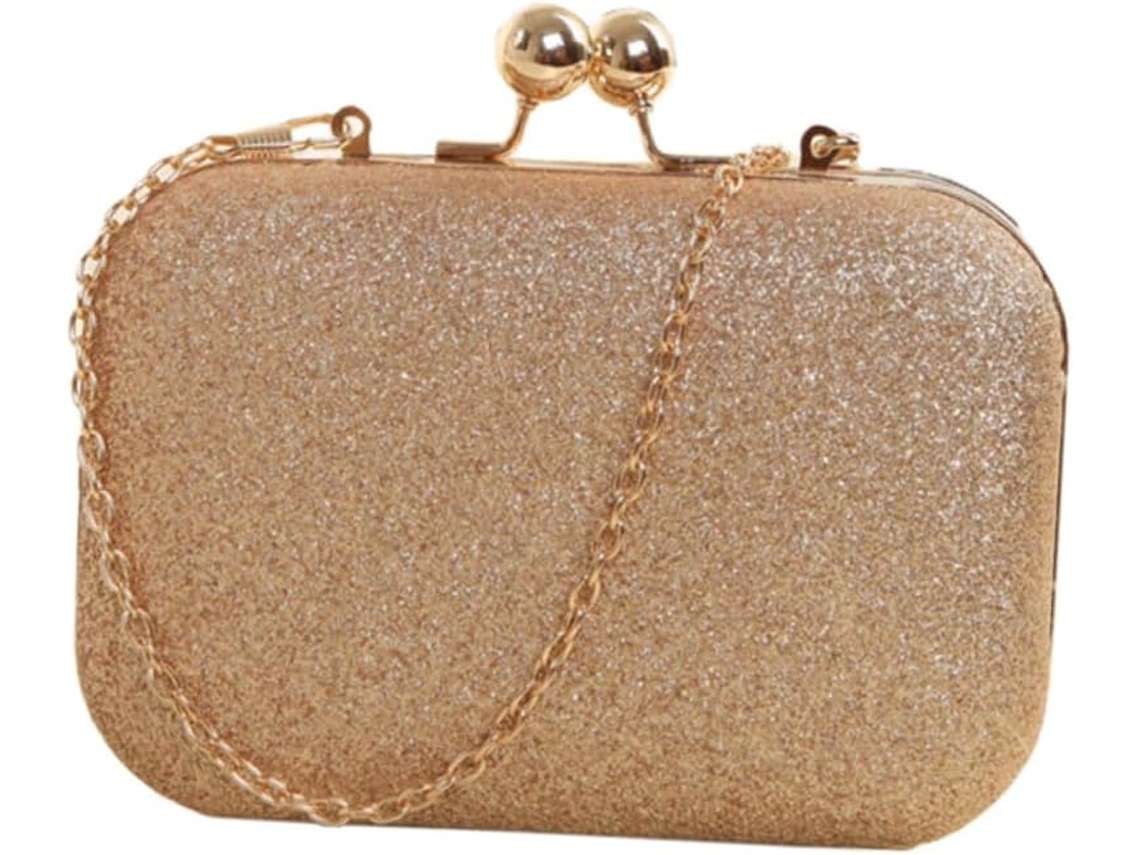 Bolsa Feminina Mini Com Fecho De Pressão, Estilo Clutch De Ombro Com Corrente, Ideal Para Casamentos E Banquetes, Dourada.