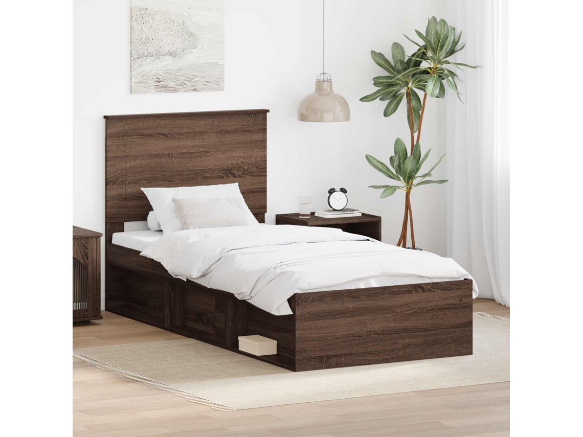 Vidaxl Estrutura Da Cama Com Cabeceira Carvalho Marrom 90 X 190 Cm