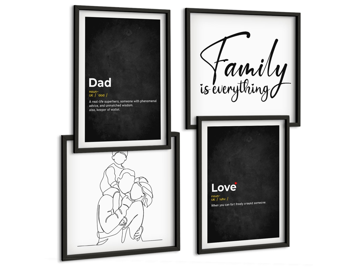 Composição De Quadros Valores Familiares Amor Proximidade Espelharte (4 Peças)
