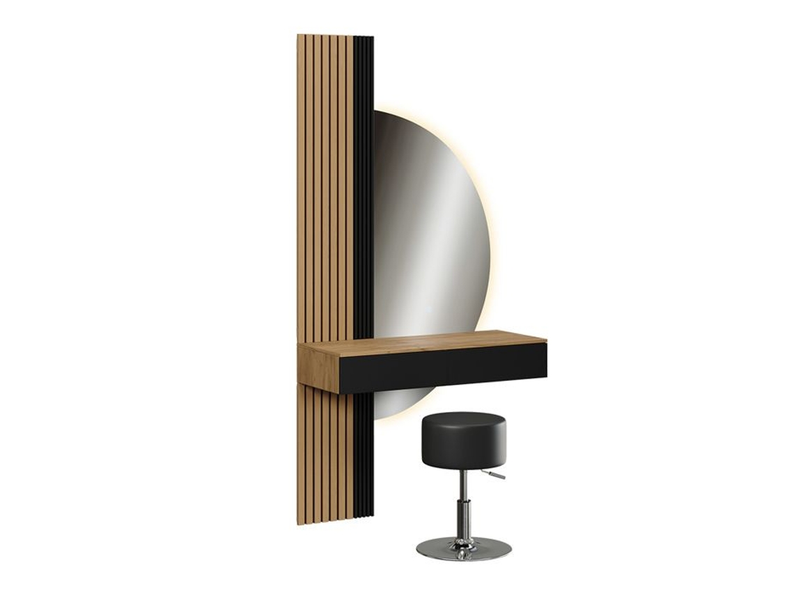 Coiffeuse Melina, 100cm Com Espelho Led E Banqueta, Carvalho/preto, Vicco 58446