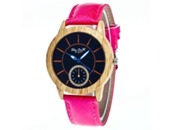 Relógio de Pulso Feminino de Quartzo com Pulseira de Couro Pu Estilo Simples Rosa Vermelho
