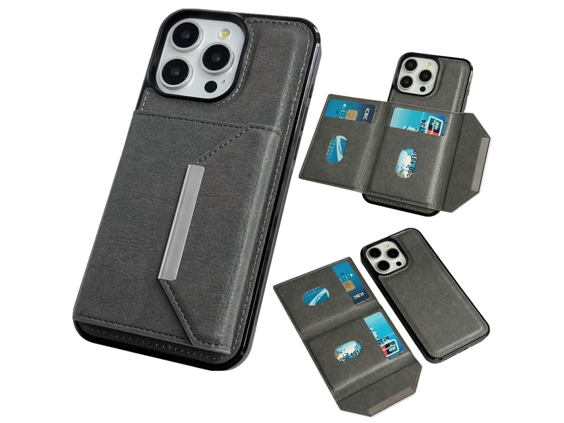 Suporte Casa Para Iphone 13 Pro Max Pele Sintética Cinzento