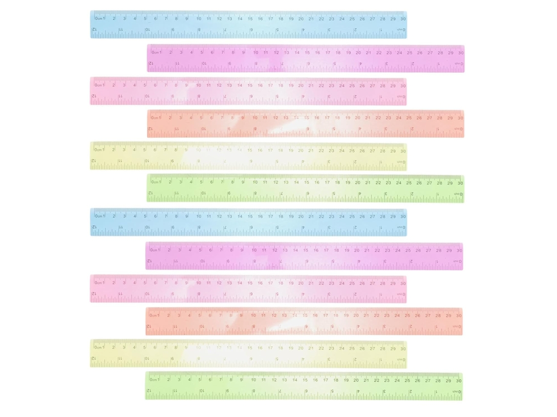 Conjunto De 12 Réguas Medição Flexíveis E Transparentes Plástico, Portáteis E Reutilizáveis, Ideais Para Casa E Escola
